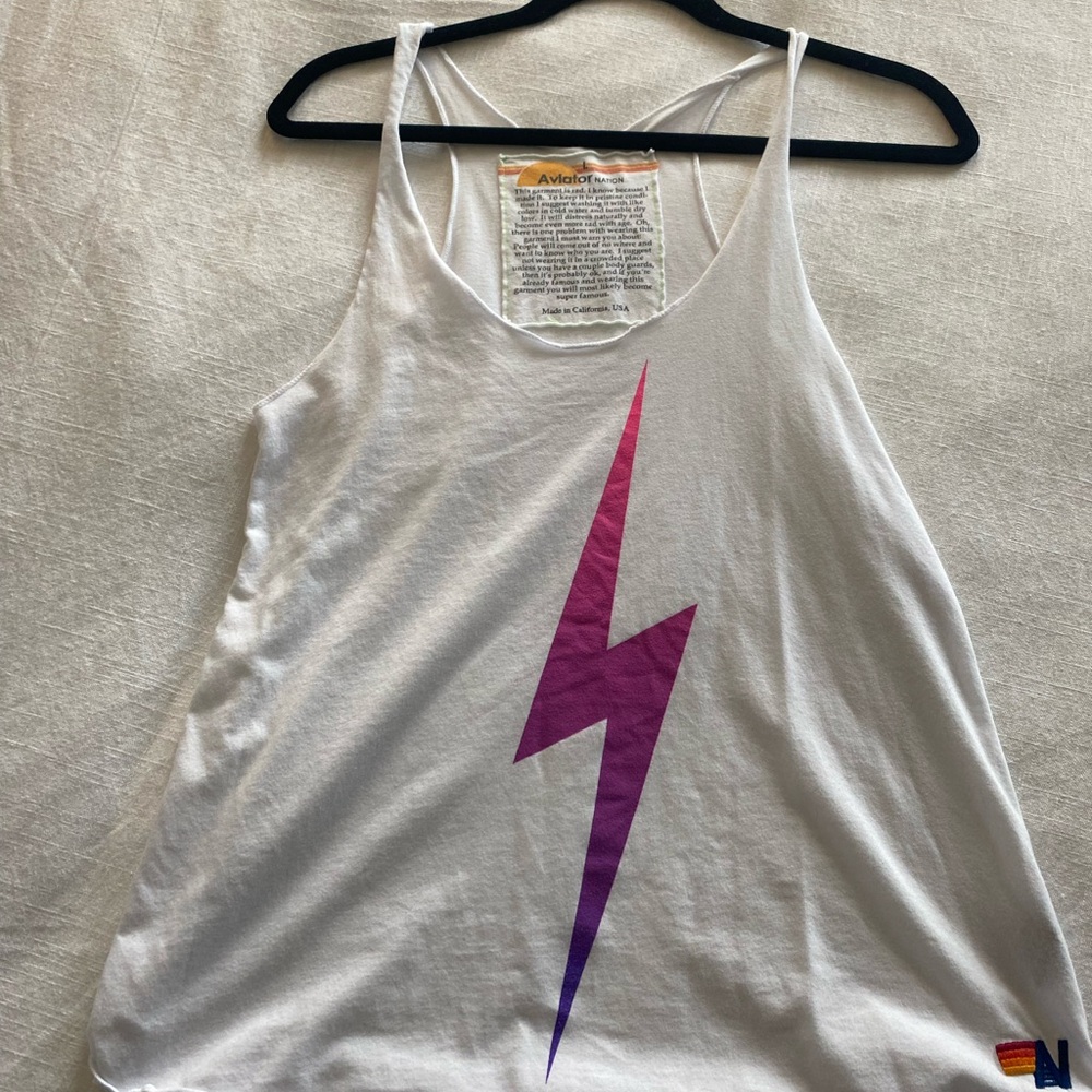 Aviator Nation White and Pink Sleeveless Tank Top